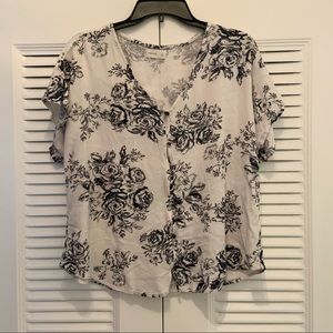 White and Navy Floral Button Up Shirt